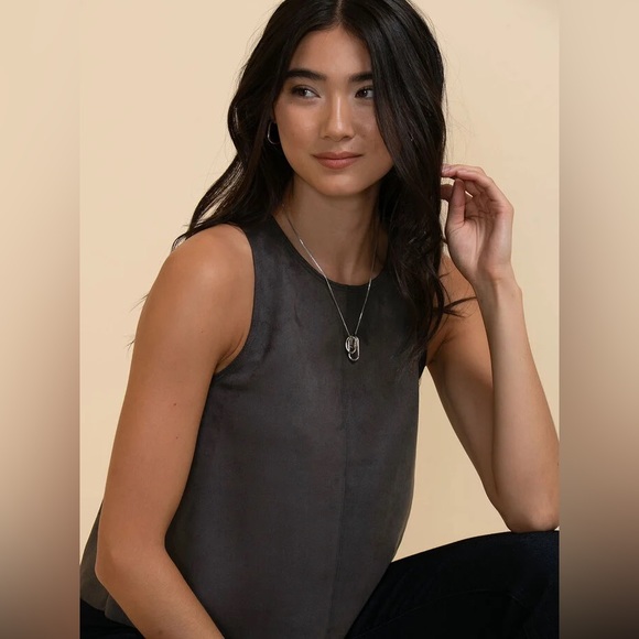 Faux Suede Tank Top - Charcoal - Picture 2 of 4
